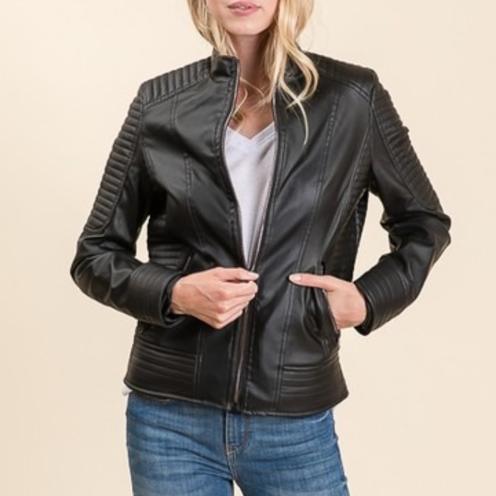 Black Vegan Leather Moto Jacket